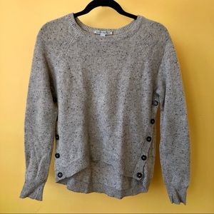 Autumn Cashmere Pebble Colored Suede Elbow Patch Sweater with Side Buttons